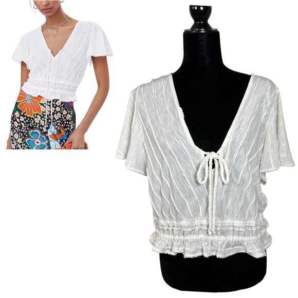 By Anthropologie White Boho Cropped Blouse Size XL NEW with Tags - Picture 1 of 8